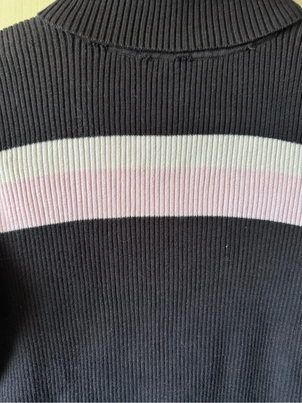 Style & Co. Black Ribbed Turtleneck Sweater with Pink & White Stripe - Picture 2 of 3